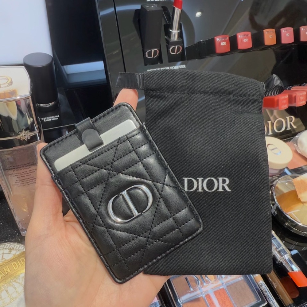 New Dior Silver Rouge Balm Compact Mirror With Black Faux Leather Logo Case